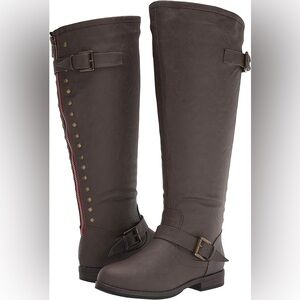 Brown and Red Over the Knee Boots with Relaxed Fit